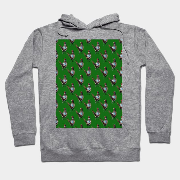 Pheasant pattern on green background Hoodie by IslesArt